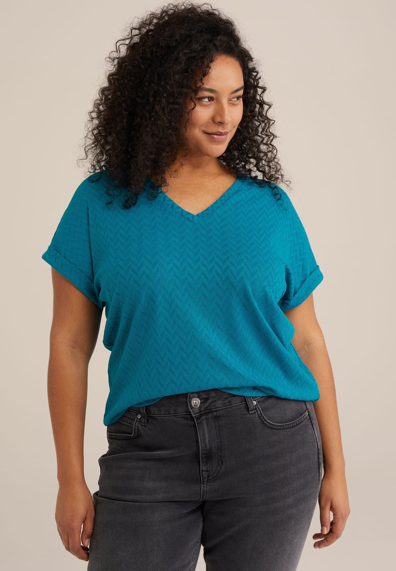 WE Fashion CURVE - Pamata T-krekls - green blue