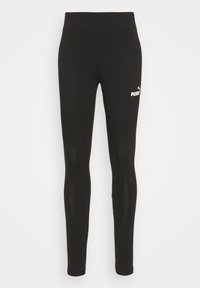 Fekete leggings rugalmas anyagból, magas derékkal és a bal oldalon egy kis fehér Puma logóval. Sima felület, testhezálló kialakítás.