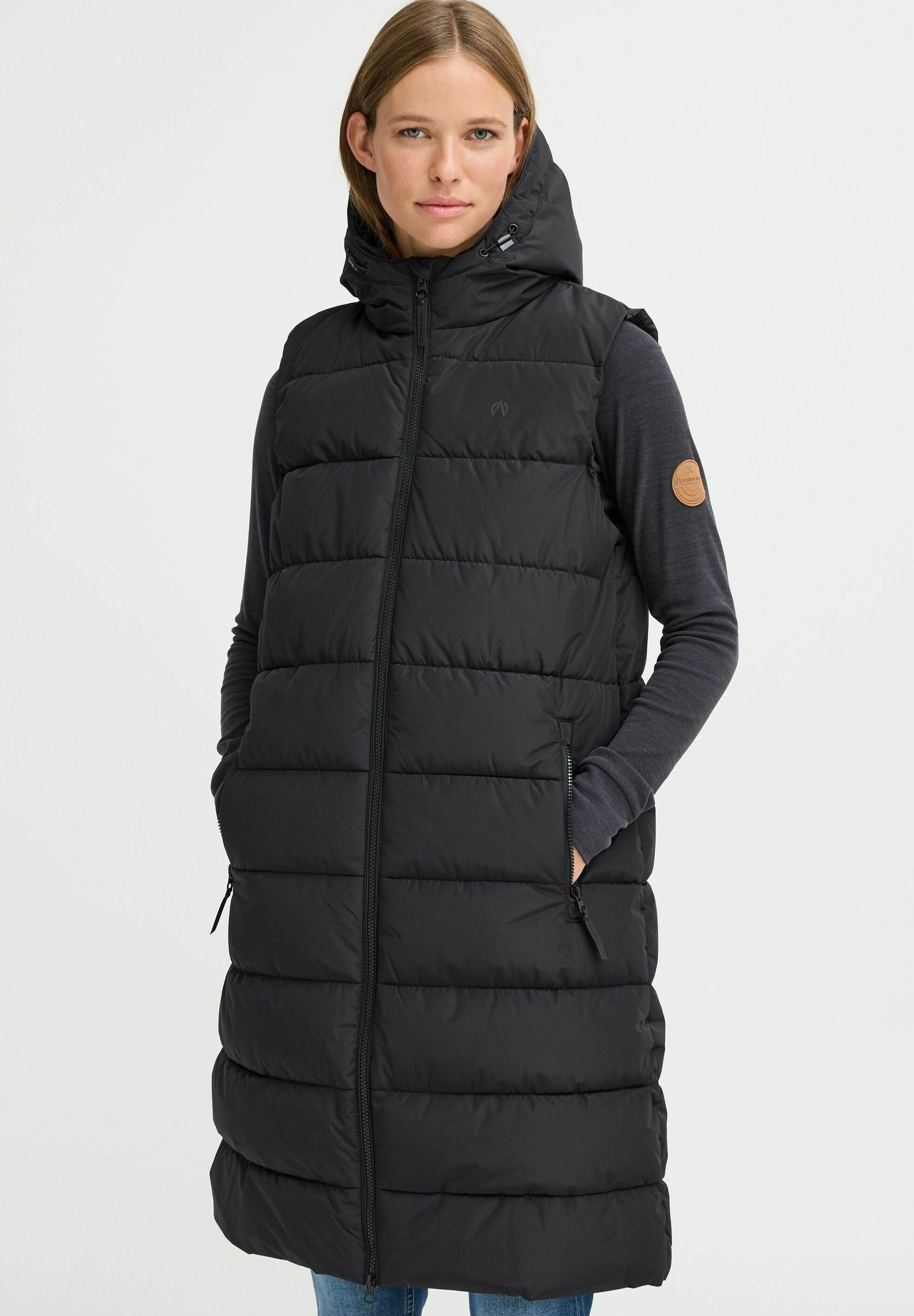Gilet à capuche long sans manches Ripstopnoir quadrillé pour Femme | FR