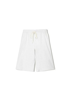 Hvide knælange shorts med elastisk talje og snøre, med sidelommer og løs pasform.