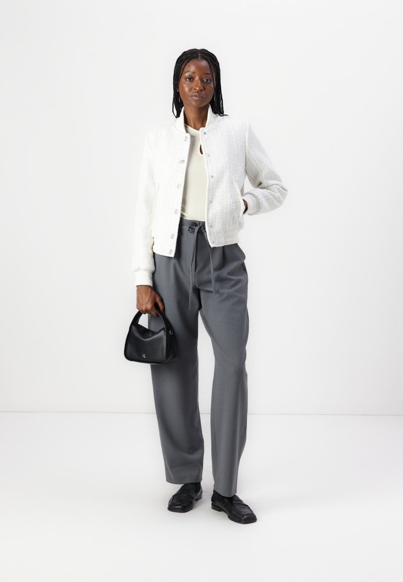 Embroidered Tweed Bomber Jacket In Grey | ® GR