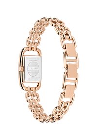 Roosa kuldne kell täielikult roostevabast terasest korpusega, ristkülikukujuline ning lingitud ahelaga käevõru. Omab tekstureeritud tagust ja on veekindel.