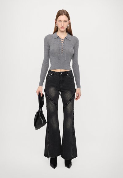 Feng Chen Wang LACE UP HENLEY - Pullover - gray