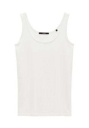 Witte, mouwloze tanktop van zachte katoen. Heeft een ronde halslijn en een rechte zoom. Etiket gestikt in het nekgebied.