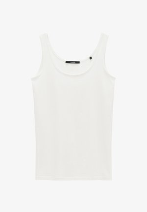 Witte, mouwloze tanktop van zachte katoen. Heeft een ronde halslijn en een rechte zoom. Etiket gestikt in het nekgebied.
