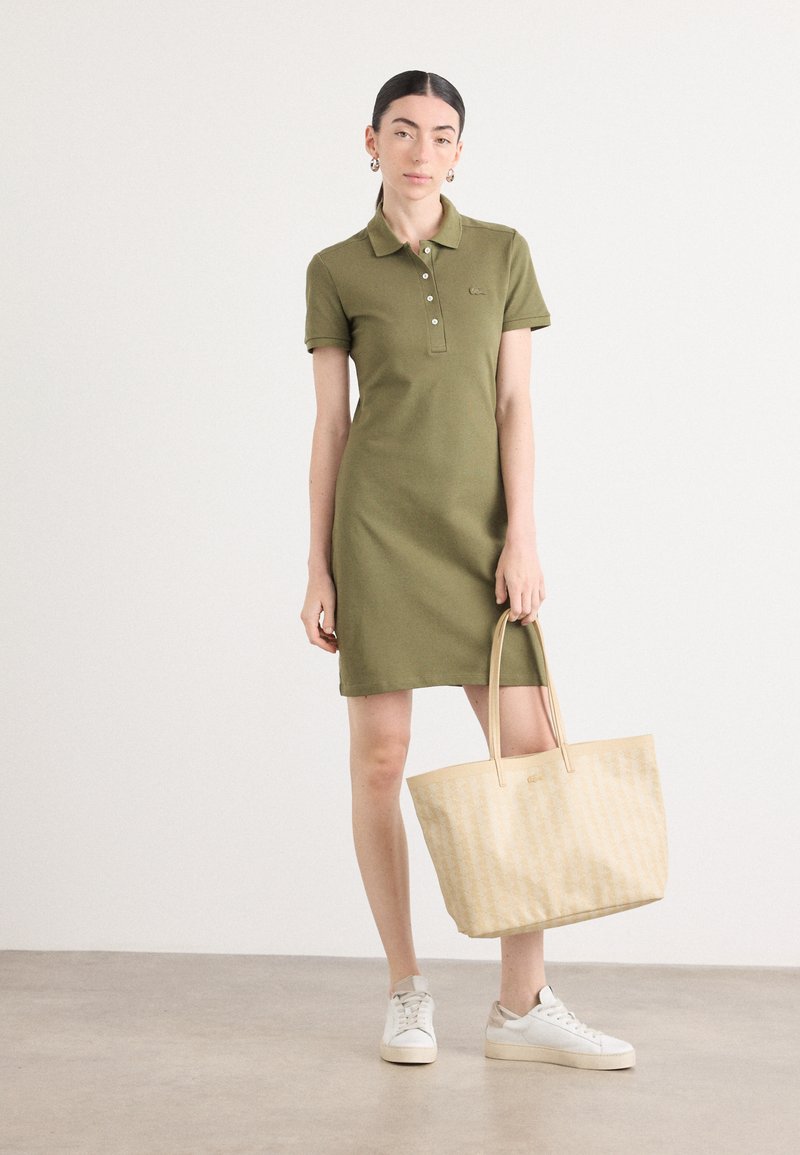 lacoste t shirt dress NWT Lacoste Size 36 Red Stripe Pique Polo Dress Logo Crocodile Pockets  Women's