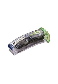 Zwarte zwembril in doorzichtige verpakking met groene accenten. Kenmerken zijn onder andere verstelbare banden en antileklenzen. Merk: Beco.