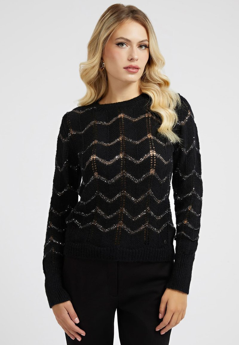 Guess MIT MIKROPAILLETTEN Jumper schwarz/black Zalando.ie