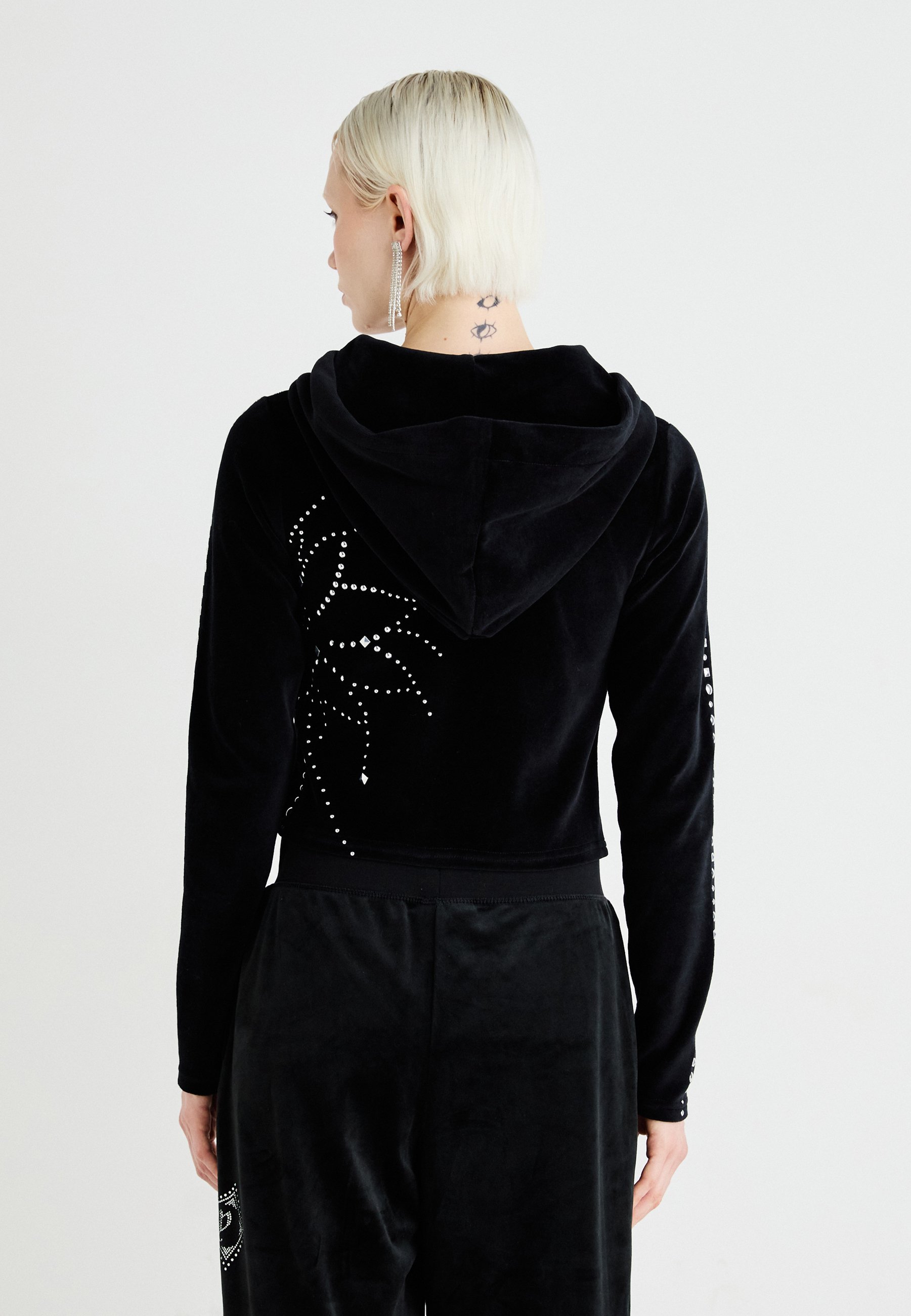 Jaded London STUDDED RHINESTONE HOODIE - Zip-up sweatshirt - black