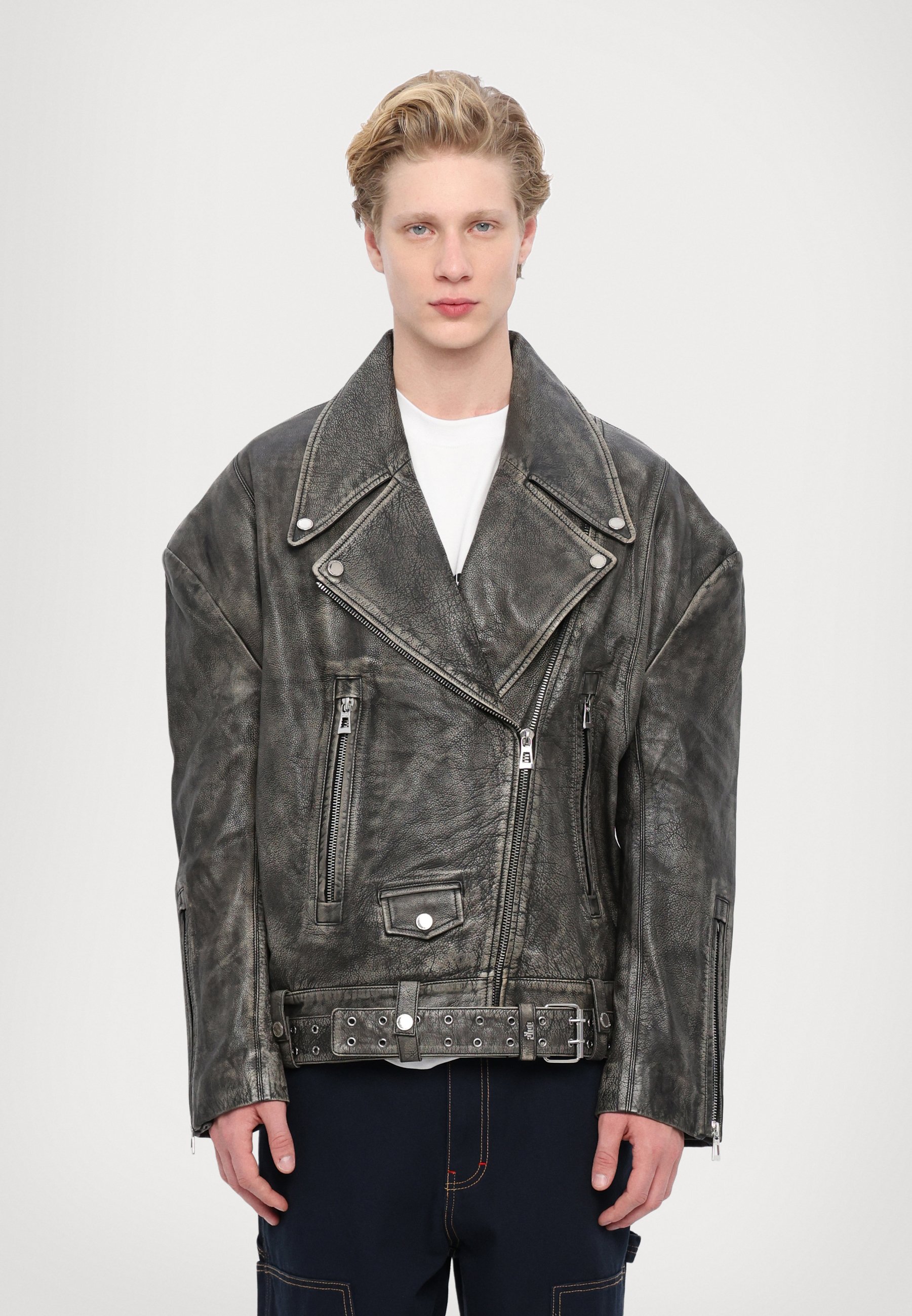 Dhruv Kapoor WASHED BIKER JACKET - Leather jacket - grey - Zalando