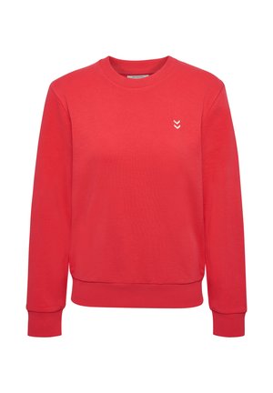 Rode sweatshirt met ronde hals, lange mouwen, ribgebreide manchetten en zoom. Bevat een klein wit chevronlogo op de linkerkant van de borst. Gemaakt van een katoenmix.