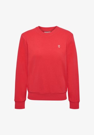 Rode sweatshirt met ronde hals, lange mouwen, ribgebreide manchetten en zoom. Bevat een klein wit chevronlogo op de linkerkant van de borst. Gemaakt van een katoenmix.