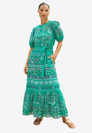 CREW NECK PUFF SLEEVE MIDI REGULAR FIT - Maxiklänning - green paisley