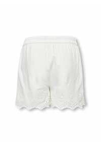 Witte katoenen shorts hebben een geschulpte zoom met geborduurde oogjes. De tailleband is elastisch voor extra comfort.