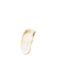 Prodotto per la cura della pelle di colore bianco crema, texture liscia, consistenza spalmabile, superficie lucida, forma di piccole gocce su sfondo bianco.