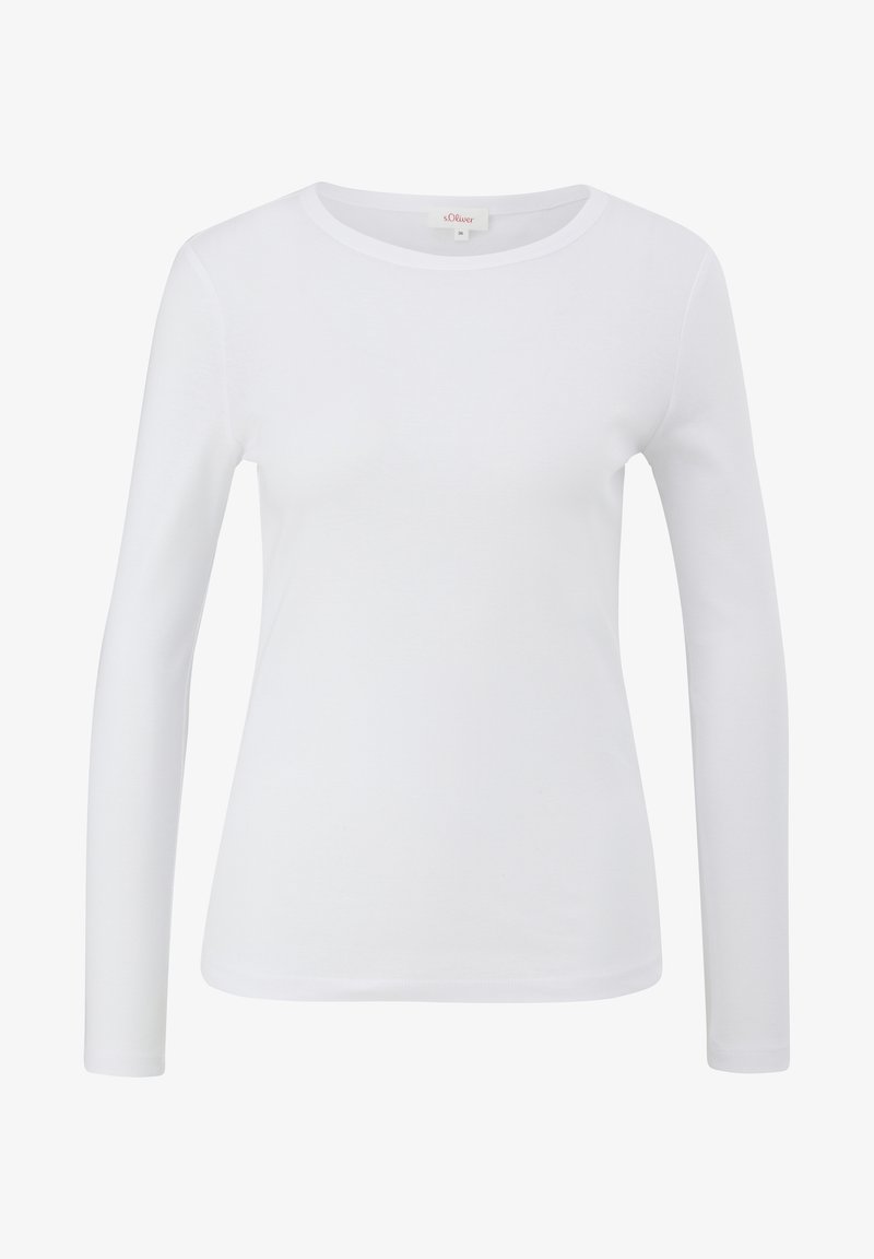 White long-sleeve t-shirt made from soft cotton, featuring a round neckline and seamless cuffs, with a smooth texture and no patterns.