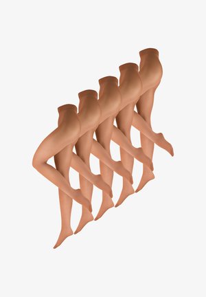 Hauchzarte, hautfarbene Strumpfhose mit glattem Finish, ausgestattet mit einem hohen, elastischen Bund und enganliegender Passform entlang der Beine, die sich zu offenen Zehen hin verjüngt.