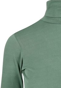 Top cu guler înalt și mâneci lungi, realizat dintr-un material moale, cu textură ribbed, într-o nuanță de verde maturat. Prezintă o siluetă ajustată și o textură netedă.
