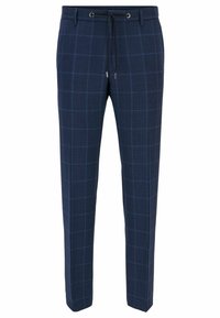 Námořnické kostkované kalhoty vyrobené z tkané látky, s elastickým pasem na šňůrku, dvěma bočními kapsami a slim-fit designem s mřížkovým vzorem.