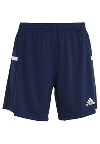 Pantalones cortos deportivos de color navy, fabricados con un tejido ligero, que cuentan con una cinturilla elástica, dos bolsillos laterales y franjas blancas decorativas. Logo en el lado inferior.