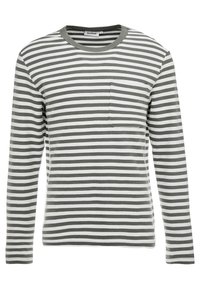 Langärmliges gestreiftes Hemd in Grau und Weiß mit Rundhalsausschnitt und einer Brusttasche. Hergestellt aus weichem, strukturiertem Stoff.