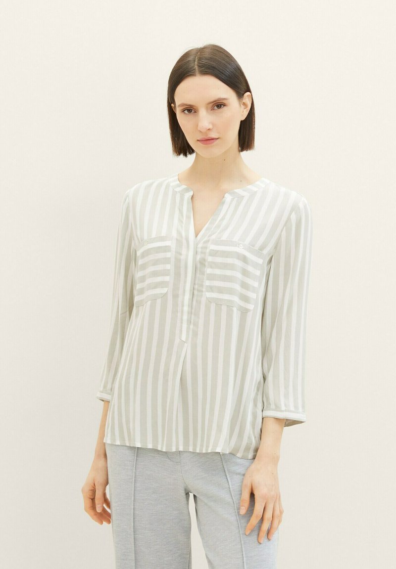TOM TAILOR Blouse - green offwhite stripe