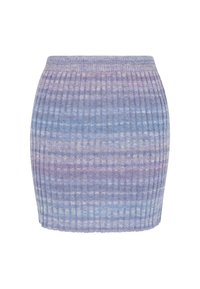 Ribbed knit mini-hame gradient-väreissä sinisestä ja violetista, jossa on tiukka siluetti ja mukava joustava vyötärönauha.
