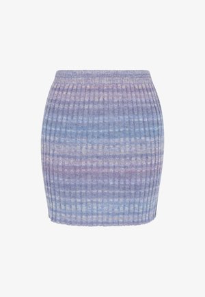 Rippstrick Minirock in verlaufenden Blau- und Lilatönen, mit körpernaher Silhouette und einem bequemen elastischen Bund.
