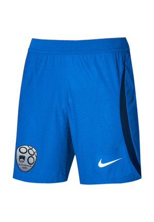 Blaue Sportshorts mit dem Logo der slowenischen Fußballnationalmannschaft am linken Bein und weißem Nike-Swoosh am rechten Bein.