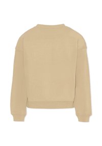 Felpa corta beige con colletto rotondo, spalle scese e polsini a costine. Texture morbida con design minimale e senza motivi distintivi.