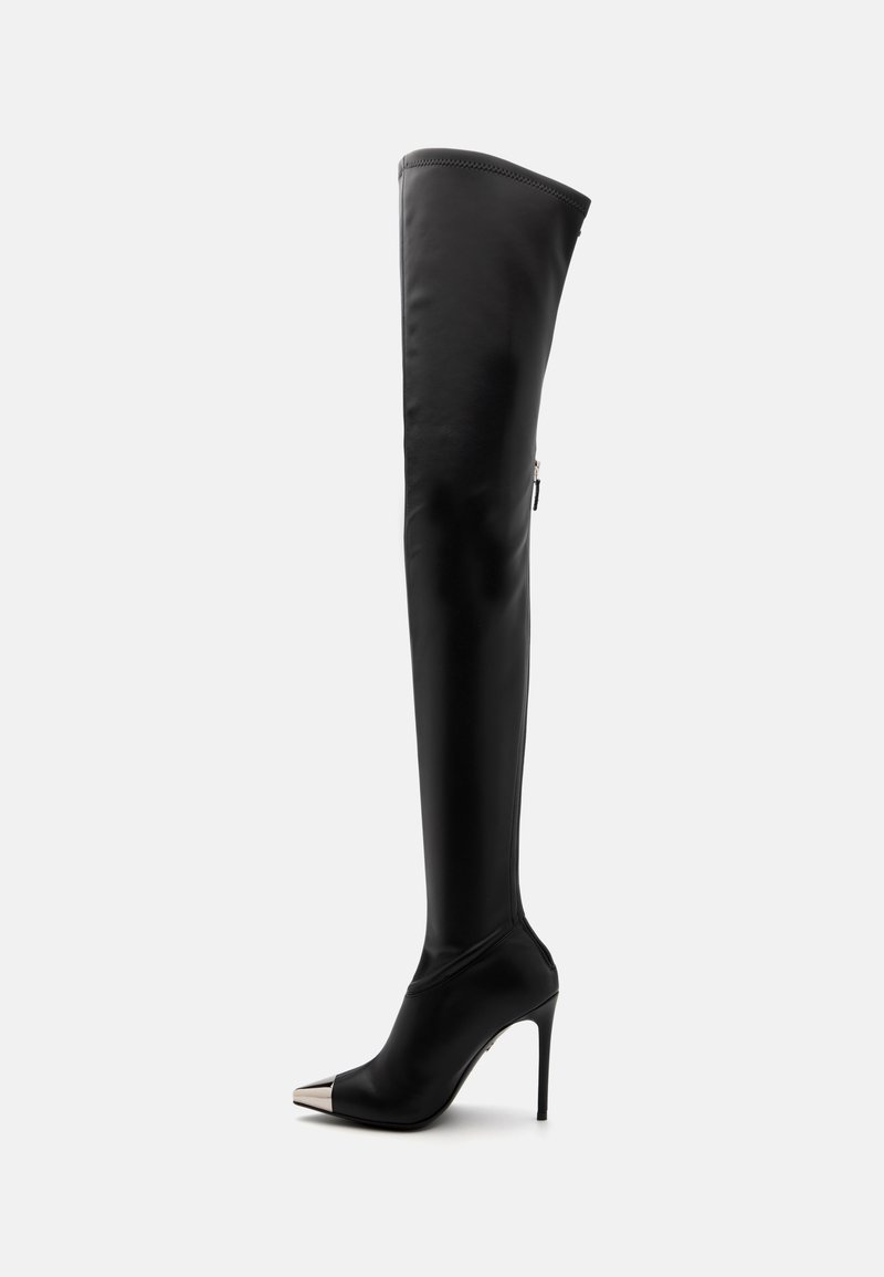 Bottes Cuir Genou Gianrico Mori – Talons Plateforme 14,5 Cm – Noir – Made In Italy – Neuf Avec Boîte
