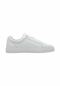 Weißer Sneaker aus glattem synthetischem Material, im Low-Top-Design, mit abgerundeter Zehenpartie und flacher Gummisohle. Sechs Ösen für die Schnürsenkel und dezente Stickdetails.