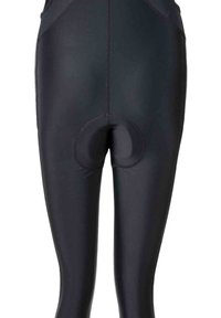 Zwarte fietsshorts van rekbare stof, met een gevoerd zitvlak, een gladde textuur en zonder zichtbare patronen of hardware.