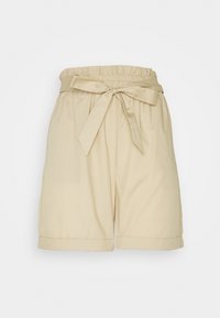 Khaki shorts i bomull med resårmidja, knytbanddetalj och uppvikta ärmslut. Slät yta och löst sittande design.