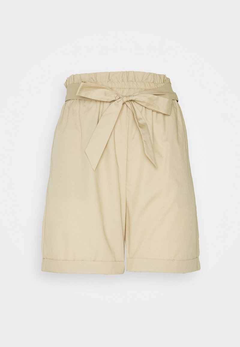 Khaki shorts i bomull med resårmidja, knytbanddetalj och uppvikta ärmslut. Slät yta och löst sittande design.