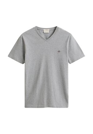 GANT, SLIM SHIELD V-NECK T-SHIRT, szary