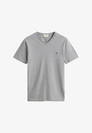 GANT, SLIM SHIELD V-NECK T-SHIRT, szary