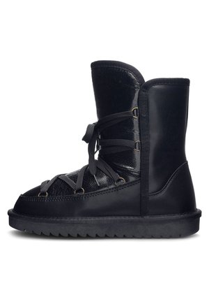 Czarne botki za kostkę z gładkiej skóry, z zaokrąglonym noskiem, z przodu sznurowane, z teksturowanym bocznym panelem dla dodatkowego wsparcia.