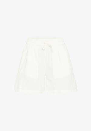 Witte linnen shorts met een elastische tailleband en verstelbare trekkoord. Heeft een relaxed fit en zijzakken. Zachte textuur.