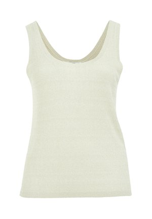 Svetlo žajbljasto zelena rebrasta majica na naramnice s krojem z žlico in širokimi naramnicami, izdelana iz teksturirane pletene tkanine, ki nudi prilegajoč silhueto.