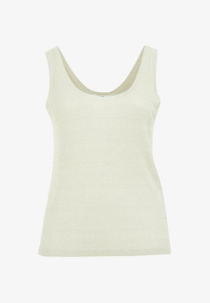 Svetlo žajbljasto zelena rebrasta majica na naramnice s krojem z žlico in širokimi naramnicami, izdelana iz teksturirane pletene tkanine, ki nudi prilegajoč silhueto.