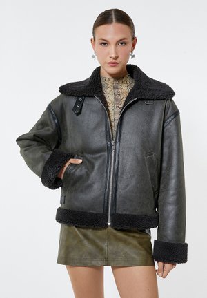 Faux leather jacket - khaki