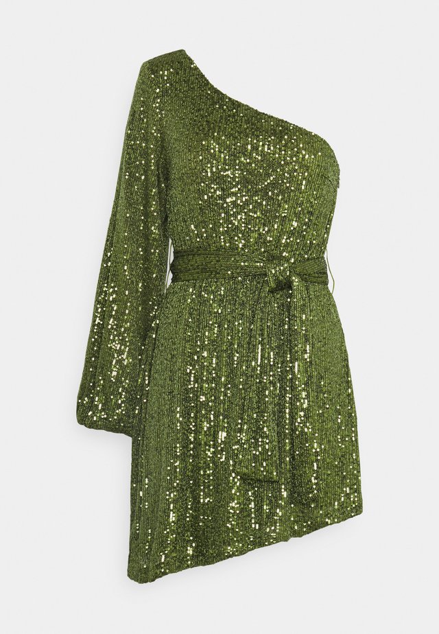 ASYMMETRICAL SEQUIN MINI DRESS WITH ONE LONG SLEEVE AND TIE DETA - Cocktailkleid/festliches Kleid - green