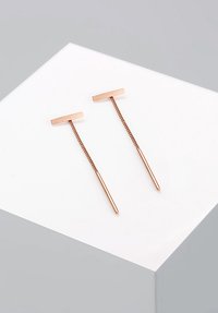 Rožių aukso auskarai su elegantišku juostelės dizainu ir ilga, plona grandinėle. Paviršius lygus, su poliruotu paviršiumi, pabrėžiantis paprastumą.