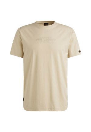 Beige T-shirt met korte mouwen van katoen. Voorzien van reliëftekst "PME LEGEND AMERICAN CLASSIC" op de voorkant en een klein zijlabel.