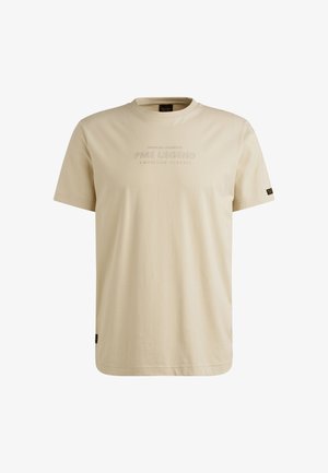 Beige T-shirt met korte mouwen van katoen. Voorzien van reliëftekst "PME LEGEND AMERICAN CLASSIC" op de voorkant en een klein zijlabel.