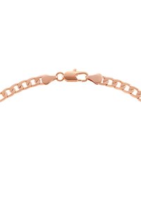 Braccialetto in metallo rosa con catena di anelli ovali intrecciati e chiusura a gancio sicuro. Superficie liscia con finitura lucida.