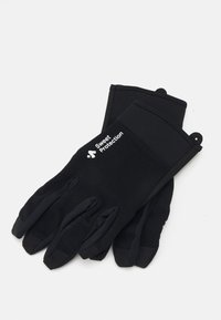 Μαύρα γάντια κατασκευασμένα από ευέλικτο υλικό με υφή στην επιφάνειά τους. Περιλαμβάνουν λογότυπο και καλύμματα δακτύλων για μεγαλύτερη ευχέρεια.