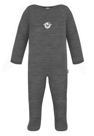 Strampler mit Füßen Unisex Langarm Bodysuit Schlafanzug Einteiler aus Merinowolle - Sleep suit - anthrazit