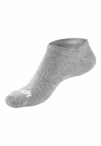 Calzini alla caviglia grigio chiaro realizzati in tessuto morbido e elasticizzato. Caratterizzati da un bordo a coste e un logo bianco sulla punta. Texture liscia e design senza cuciture.